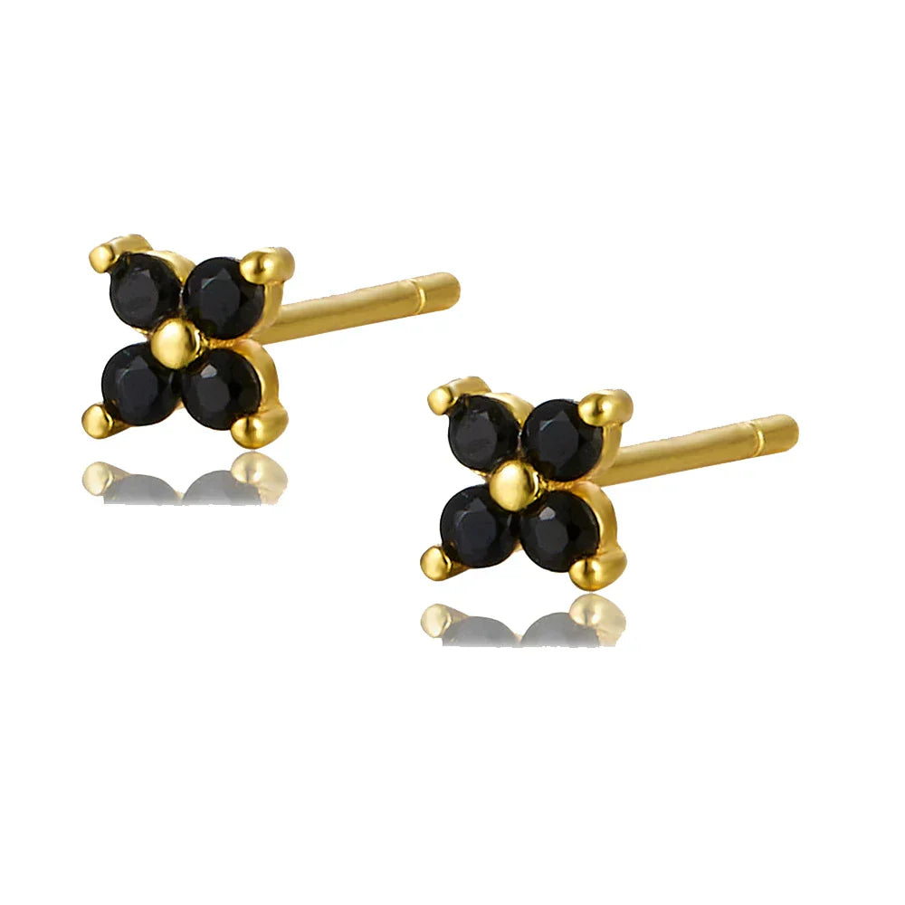 925 Sterling Silver Romantic Color Zircon Three-petal Flower Stud Earrings for Women Fashion Huggies Piercing Jewelry