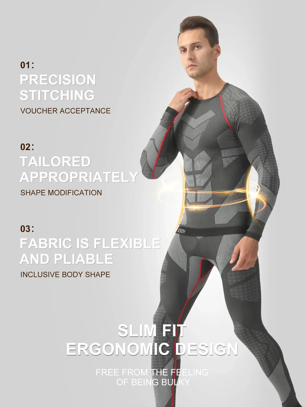 Men's Sports Compression Thermal Suit Winter Thermal Compression Long-Sleeve Long Pants Breathable High-Elastic Cold-Proof Sports Suit Winter Outdoor Sports Climbing Fishing