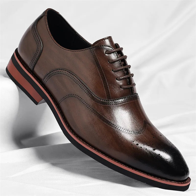 Solid Color New Dress Shoes for Men Lace Designer Fashion Wedding Derby Shoes Male Spring Autumn Business Casual Shoe Man