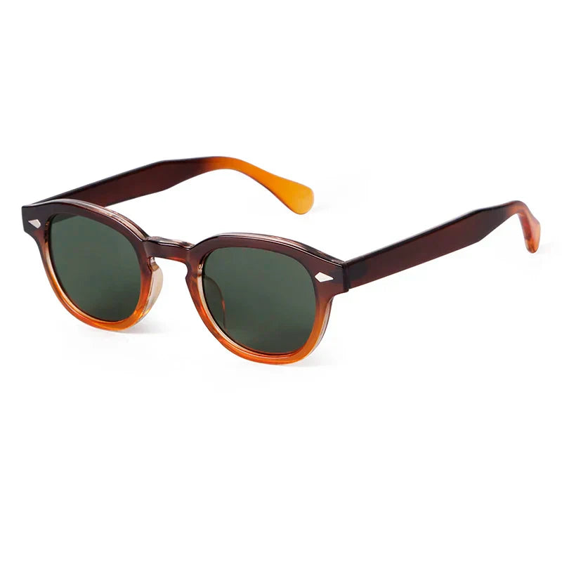Vintage Tortoise Shell Round Sunglasses Women Men 2026 Brand Design Retro Rivet Yellow Blue Lens Square Sun Glasses Female Male
