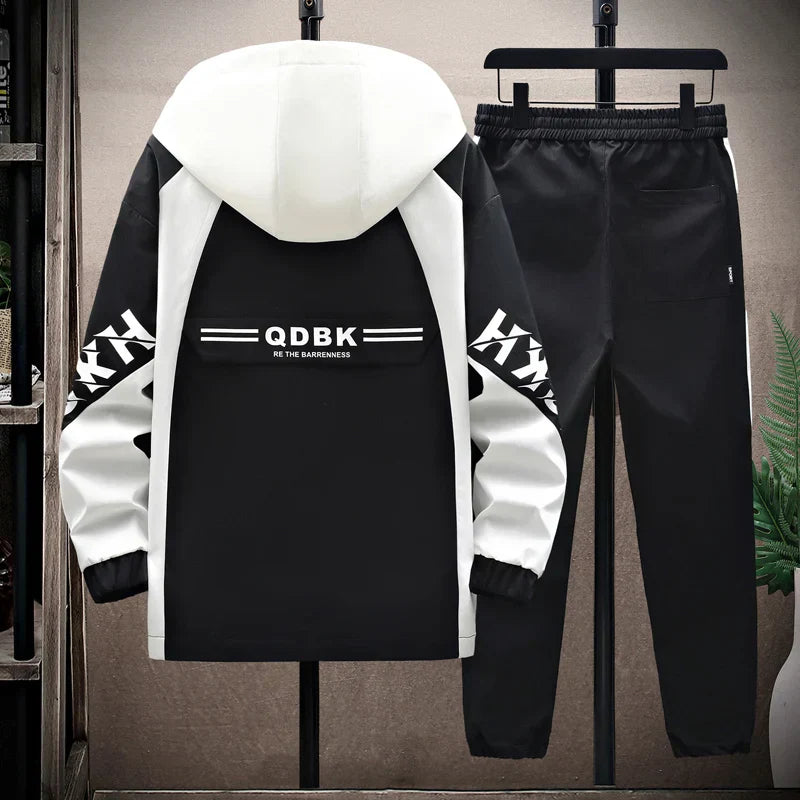 Spring Autumn Casual Men Sets Jacket + Pants Two Pieces Fashion Korean Trend Hooded Baseball Uniform Suit Man Outfit