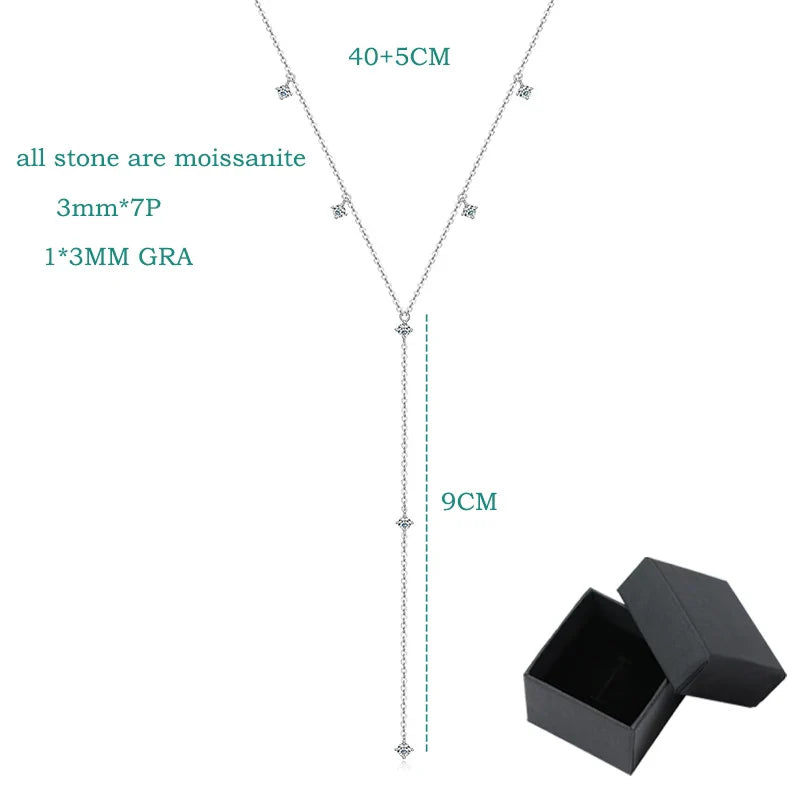 0.7-0.9CTTW 100% Full Moissanite Necklaces for Women Tassel Pendant 925 Sterling Silver Plated 18k Fine Jewelry Wholesale