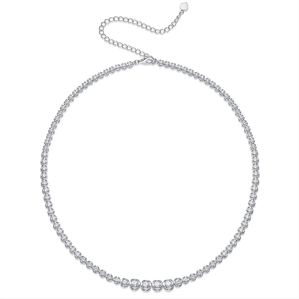 Moissanite Tennis Necklace for Women S925 Sterling Silver Plated Gold 1.2 Carat Diamond Chain Necklaces Wedding Party Jewelry