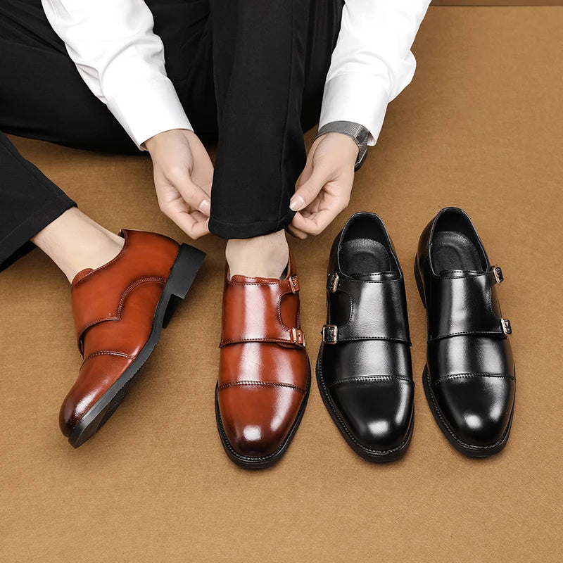 Luxury Brand New Men Casual Shoes Leather Men Fashion Double Buckle Loafers Mens Slip-on Board Oxford Shoes Spring Elegant Flats