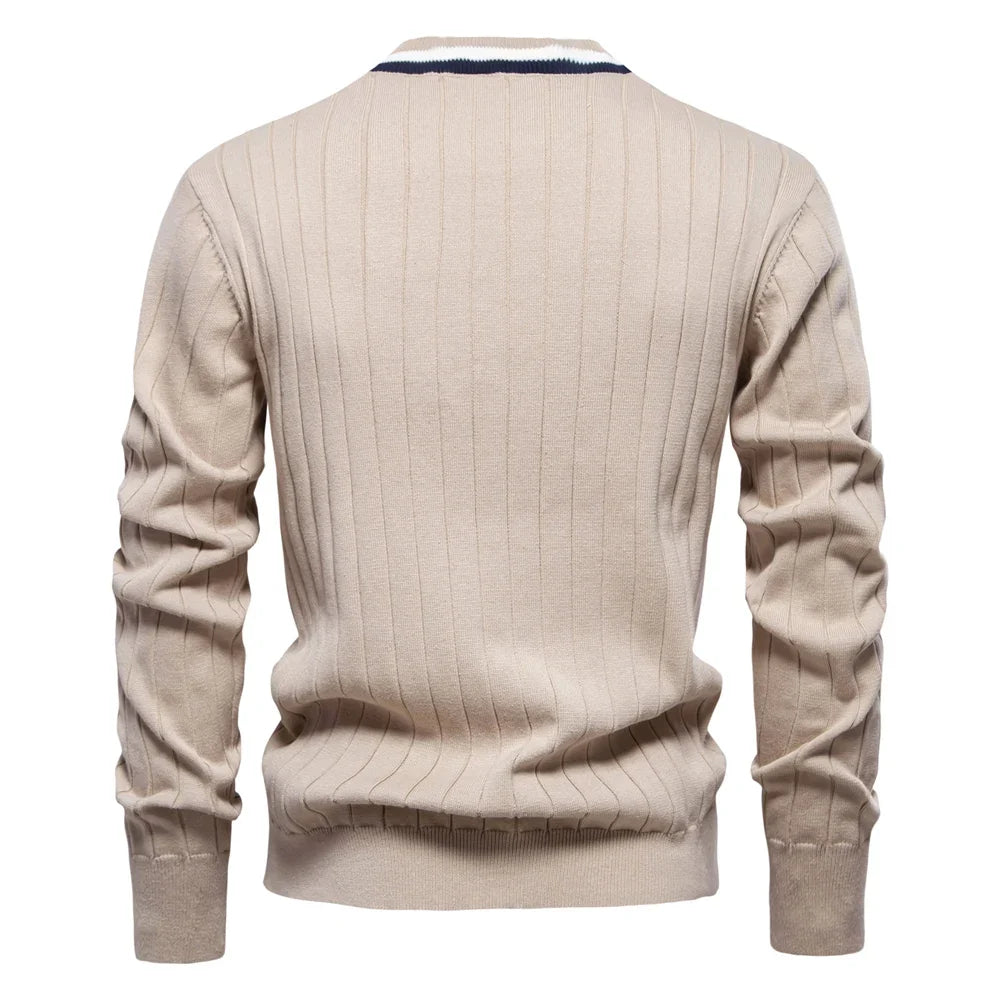 Brand Men's Cotton Cardigan Sweater V Neck Button-up Casual Youth Knit Sweaters for Men