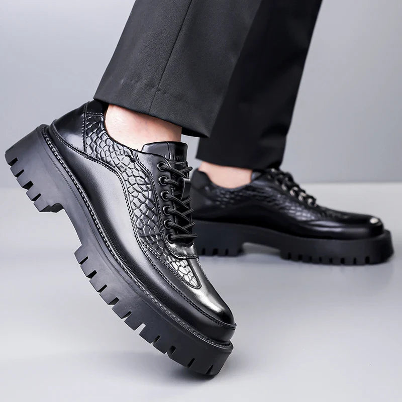 Retro Brown Men's Banquet Leather Shoes Thick Soled Wear-resistant Work Shoes2025 Classic Brand Men's Business Dress Shoes