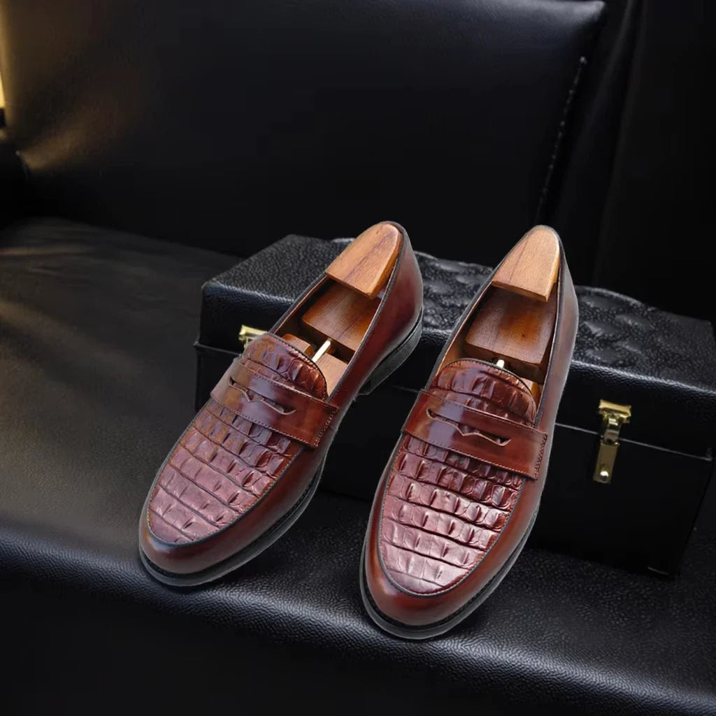 Men Loafers Slip-On Shoes Genuine Crocodile Print Leather Handmade Business Casual Driving Footwear Comfortable Loafers for Men
