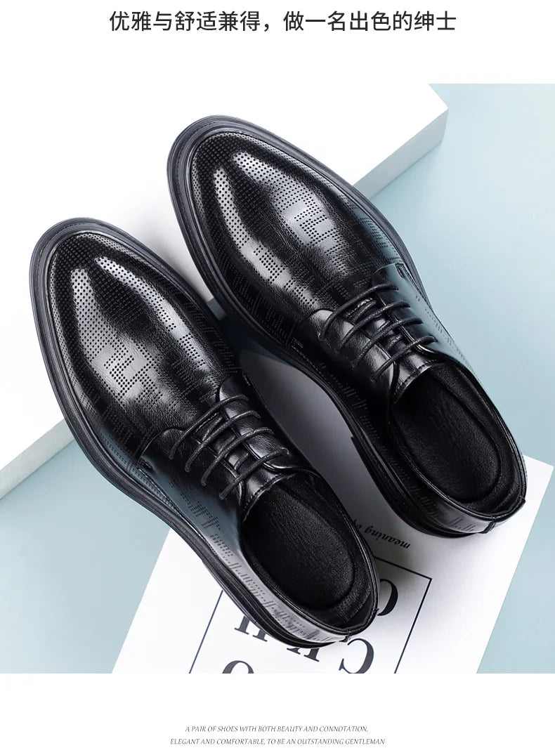 Spring Summer Increase Leather Shoes for Man Lace Designer Business Casual Shoes Male Fashion British Style Dress Shoe Man