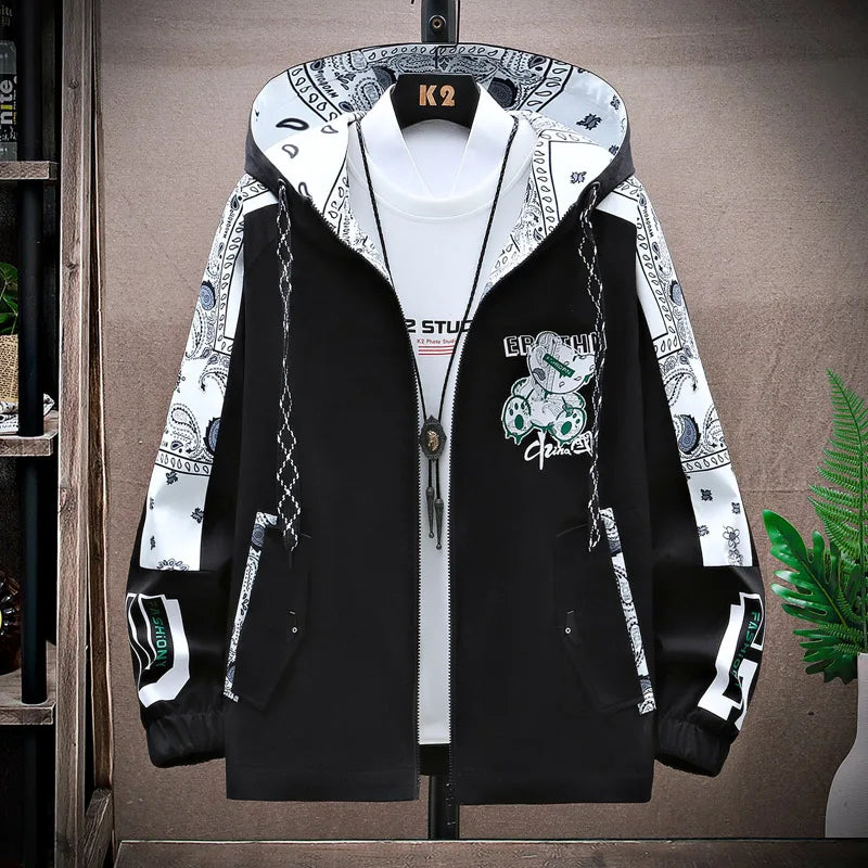 Spring Men Sportswear Tracksuit 2 Piece Running Sets Sports Hooded Jacket+Pant Sweatsuit Male Print Clothing Streetwear