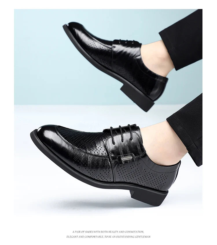 Men's Summer Breathable Leather Shoes Comfortable Soft Bottom Hollow Design Business Formal Derby Shoes British Style-SJ551-1