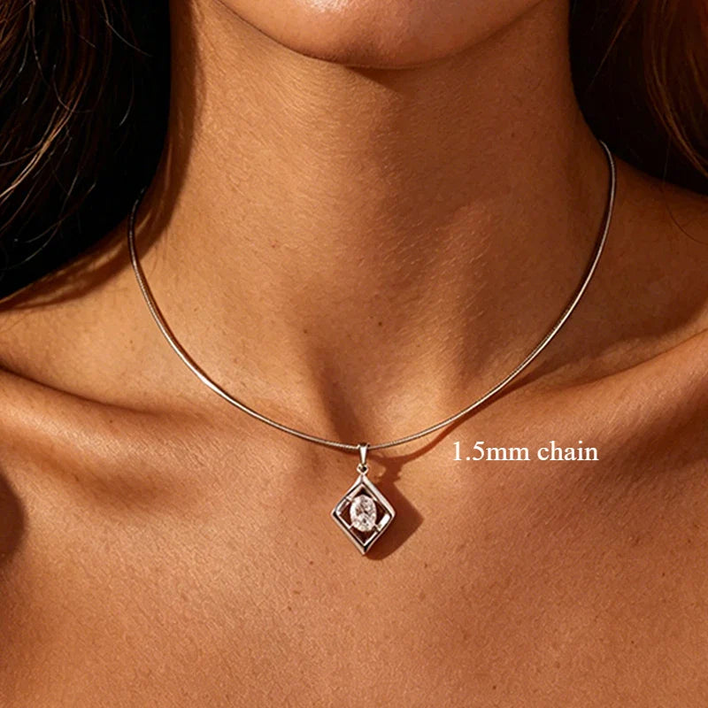 1.5CT Oval Cut Certified Moissanite Necklace Pendant for Women Doveggs Girls Jewelry Lab Diamond Chain Pure 925 Silver