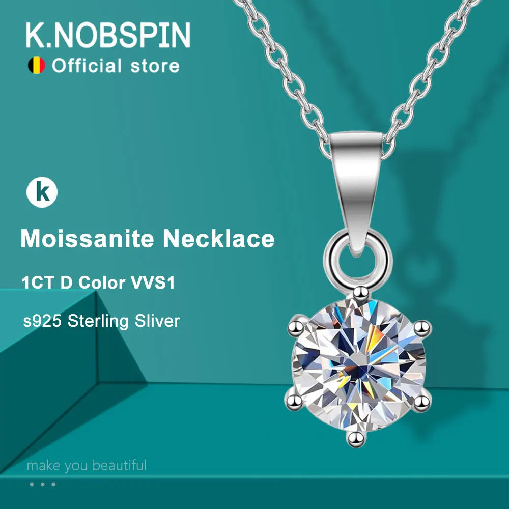 1ct 2ct Moissanite Necklace for Women Wedding Jewelry with GRA 925 Sterling Sliver Plated White Gold Diamond Necklace