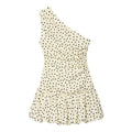 Women One Shoulder Sleeveless Polka Dot Mini Dress Ruched Waist Ruffle Hem Elegant Casual Party Short Dress Spring Summer