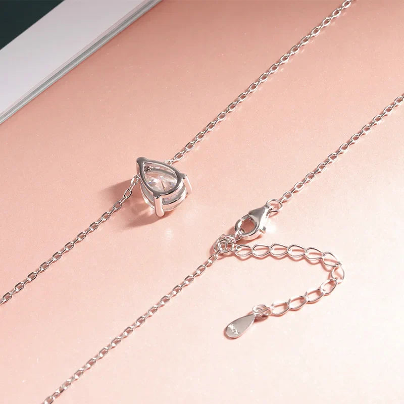 Certified 1CT 2CT Pear Cut D VVS1 Moissanite Necklace for Women 18k Gold Plated Jewelry 100%  Sterling Silver 925 Pendant