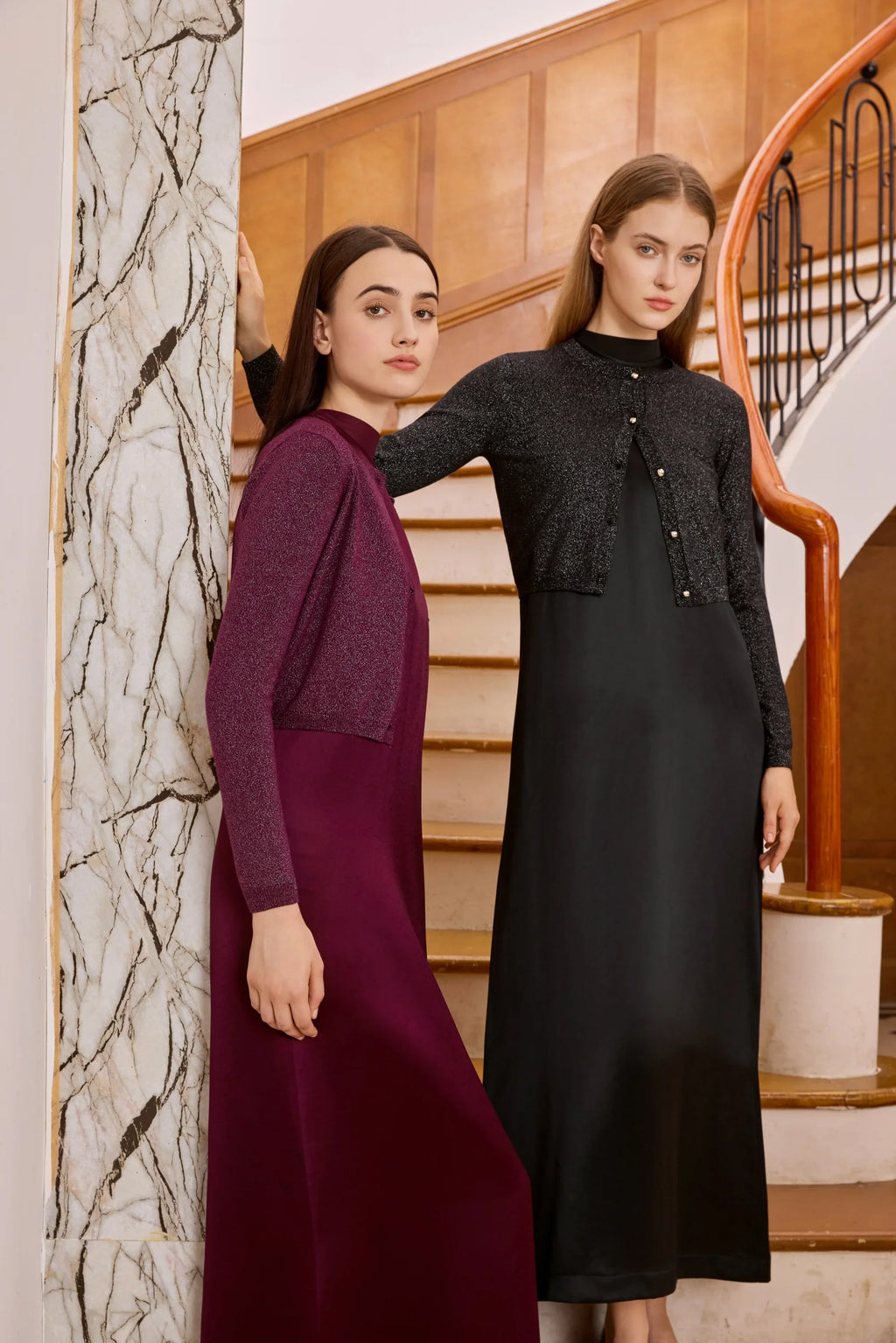 Women 2026 Autumn and Winter Modal Shirt and O Neck Acetate Satin Maxi Dress Lurex Cardigan High Quality Lady Clothing