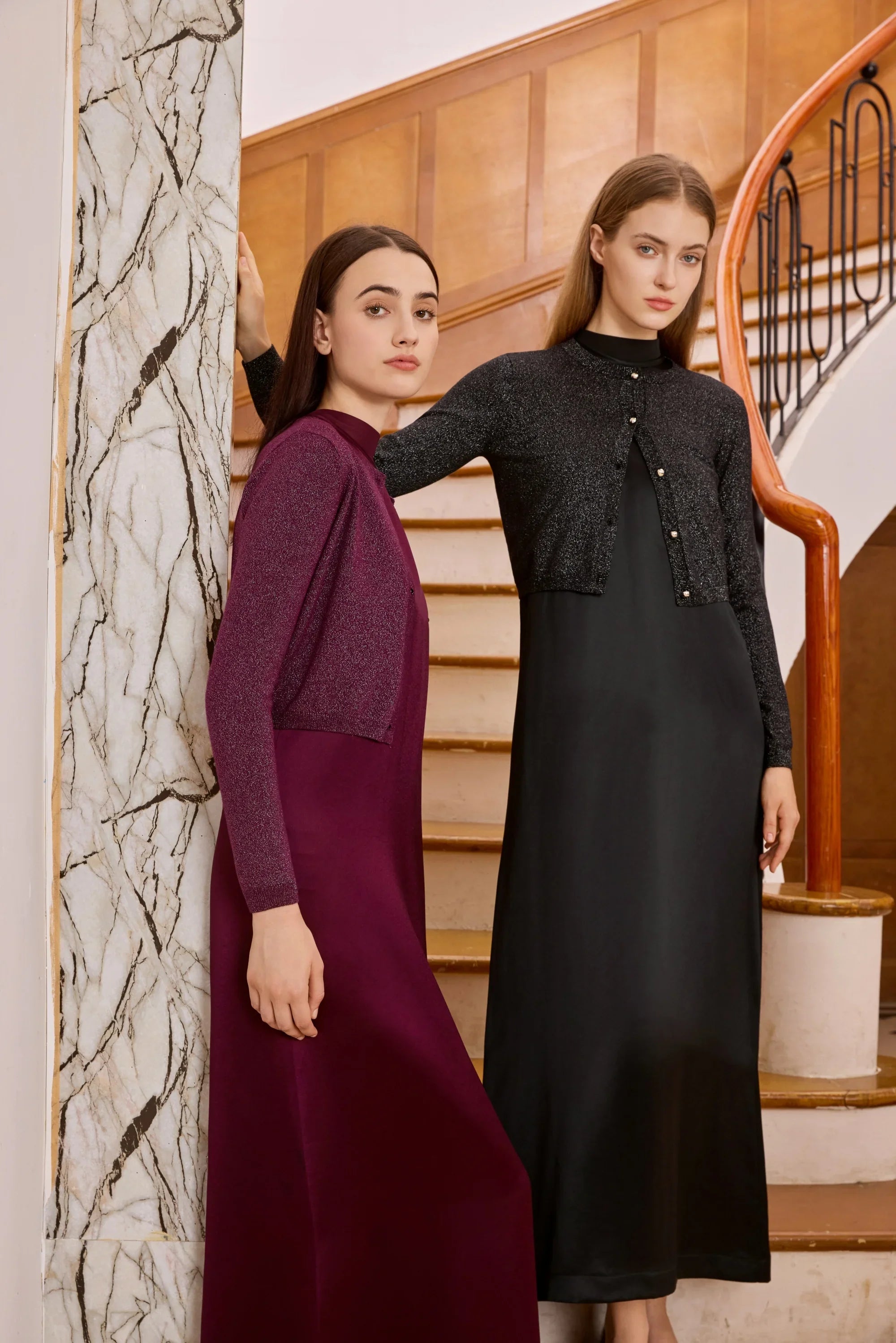 Women 2026 Autumn and Winter Modal Shirt and O Neck Acetate Satin Maxi Dress Lurex Cardigan High Quality Lady Clothing