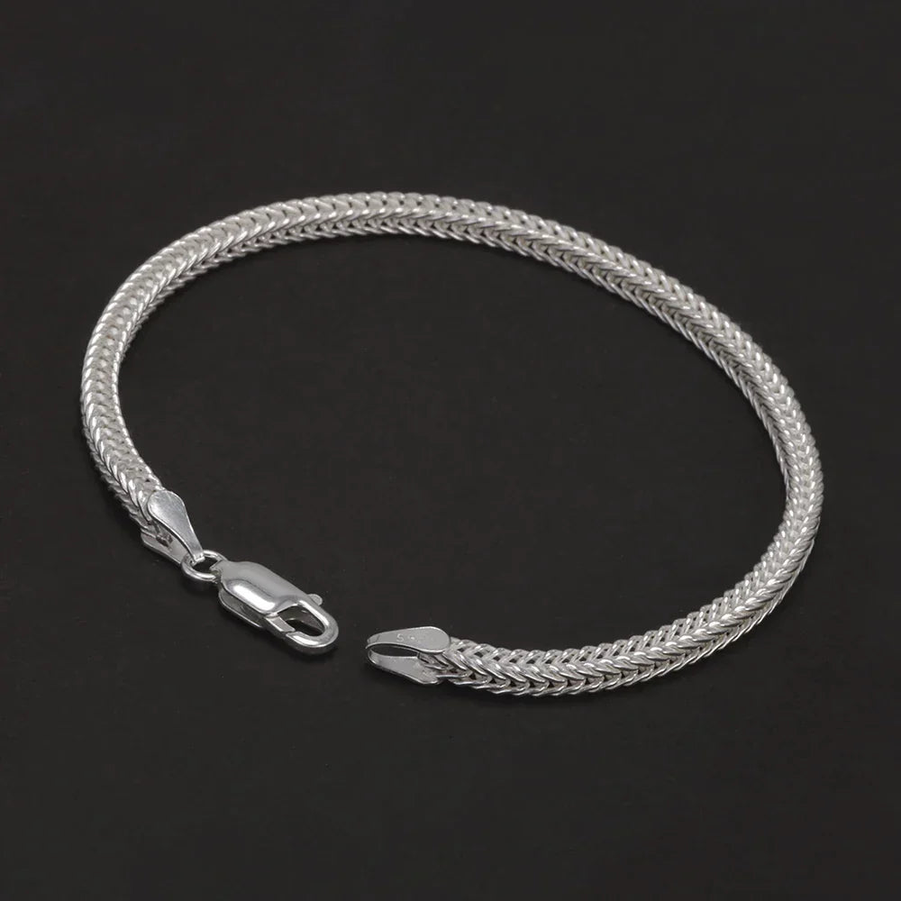 2.8mm 925 Sterling Silver Fox Tail Chain Bracelet for Men Women High Polished Classic Bracelet Simple Trendy Jewelry Accessories
