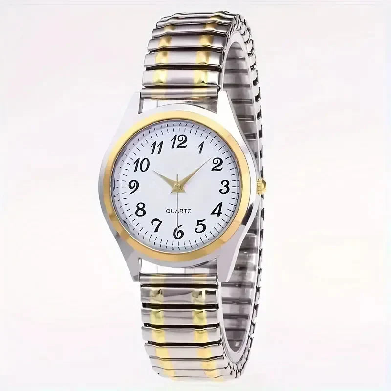 1pcs Vintage round pointer quartz watch classic analog elastic band watch for ladies