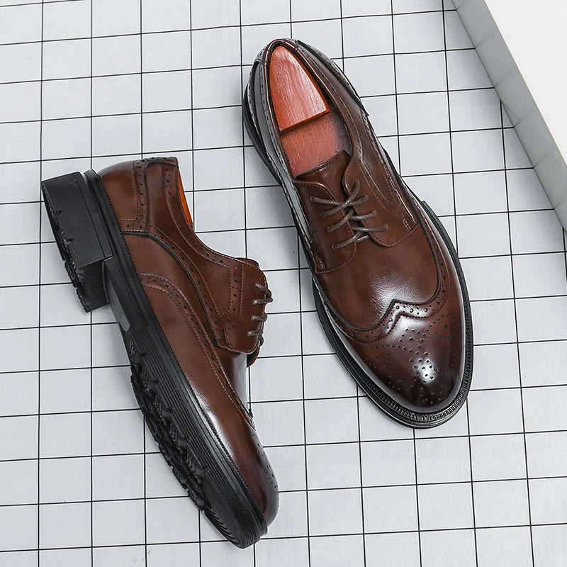 Men's Leather Brogue Oxford Dress Shoes Formal Business Handmade Classic 2026 Brown Black Chaussure Homme