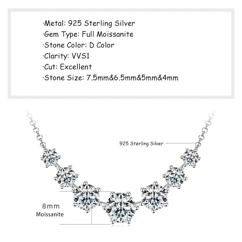 Round Cut Moissanite Smiley Curve Pendant Necklace Chains for Women Real 925 Sterling Silver Wedding Fine Jewelry Gifts