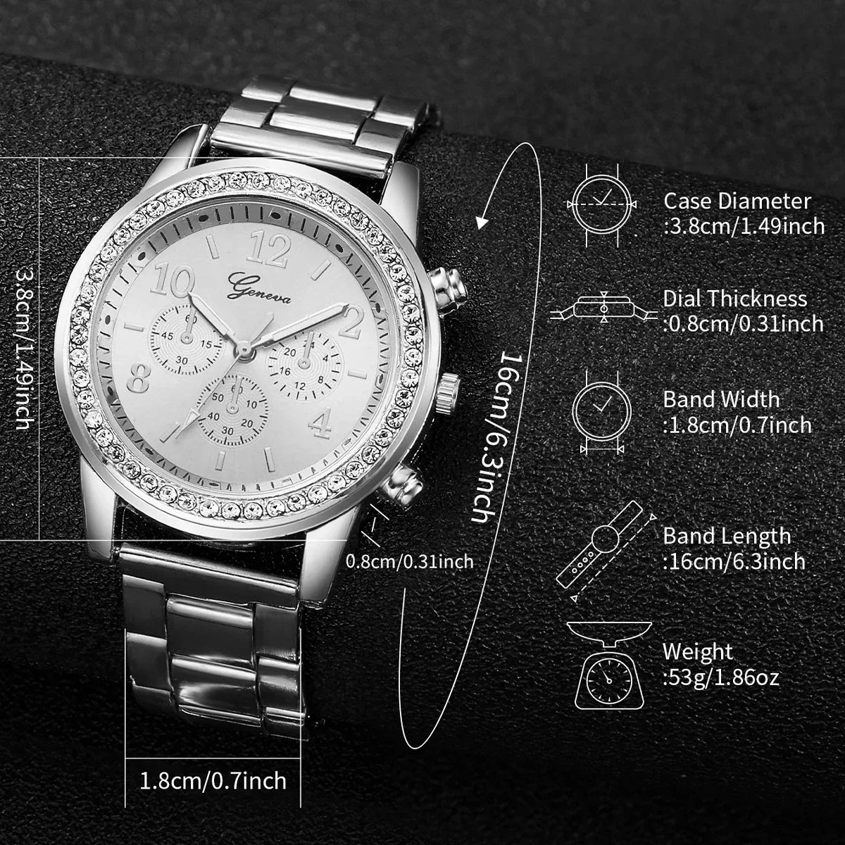 2PCS Women's Watch Fashion Rhinestone Ladies Analog Quartz Watches Bracelet Set Reloj Mujer Girls Clock Gift
