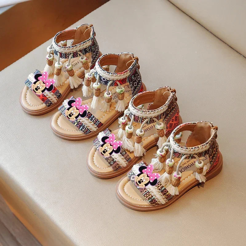Disney Soft Sole Baby Shoes Girls Student Shoes Mickey Mouse children Roman Sandals Summer New Girls Retro Beach Shoes