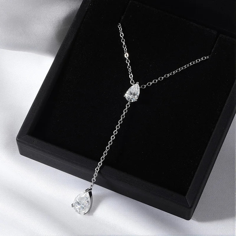 18k Plated Pear Cut All Moissanite Necklace Pendant 2 Gems Luxury Water Drop Jewelry Women Girls Real 925 Sterling Silver