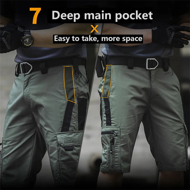 2024 Summer Men's Tactical Casual Shorts Waterproof Cargo Shorts Multi-pocket Quick Dry Wear-resistant Outdoor Training Overalls