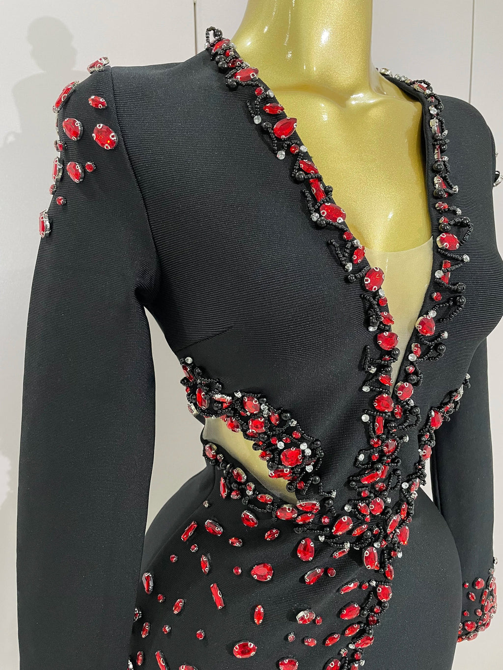 Women Celebrity Sexy Long Sleeve V Neck Rhinestone Black Bandage Dress 2025 Elegant Evening Club Luxury Birthday Party Dresses