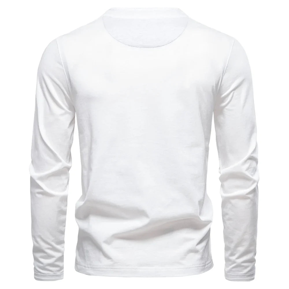 Men's Long SleeveT-shirt Fashion HIgh Quality Cotton t shirt for man button collar basic tshirt