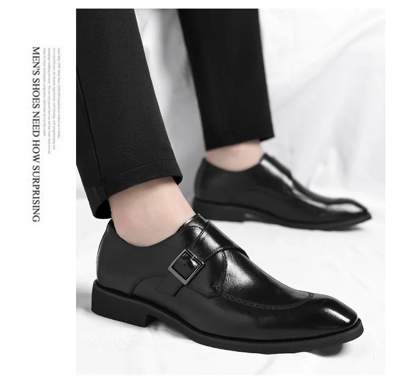 Buckle Designer Big Size Dress Shoes for Men Spring Autumn Solid Color Cow Leather Shoes Male Fashion Business Casual Shoe Man