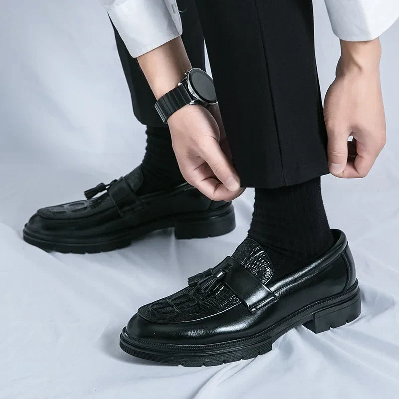 Men's Shoes Leather Men Fashion Spring Tassel Loafers Hot Sale Handmade Business Shoes Luxury Brand Lace-Up Men's Groom Footwear