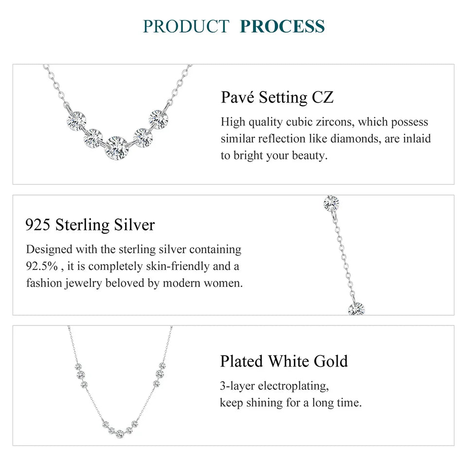 925 Sterling Silver Dancing Zircons Necklace Sparkling Crystal Round Beads O-Chain Link Original for Women Stacking Gift