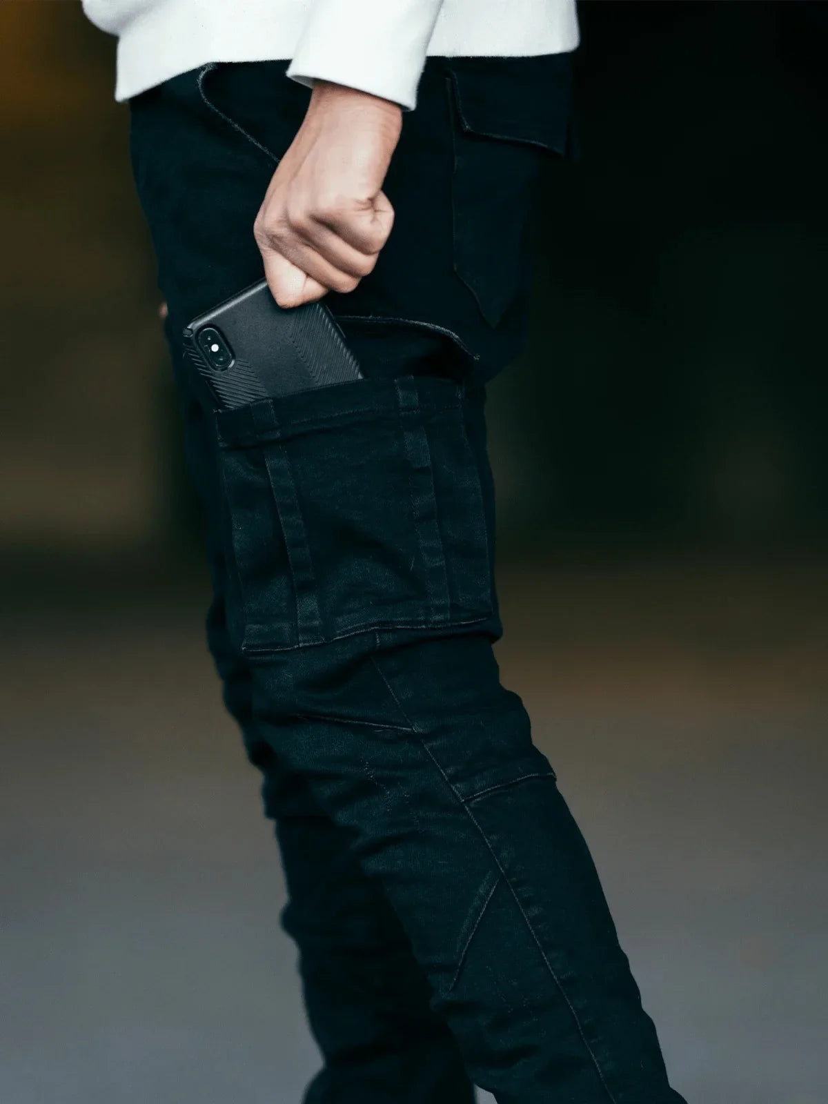 Men's Stretchy Skinny Ripped Jeans Side Pocket Washed Slim Denim Pants