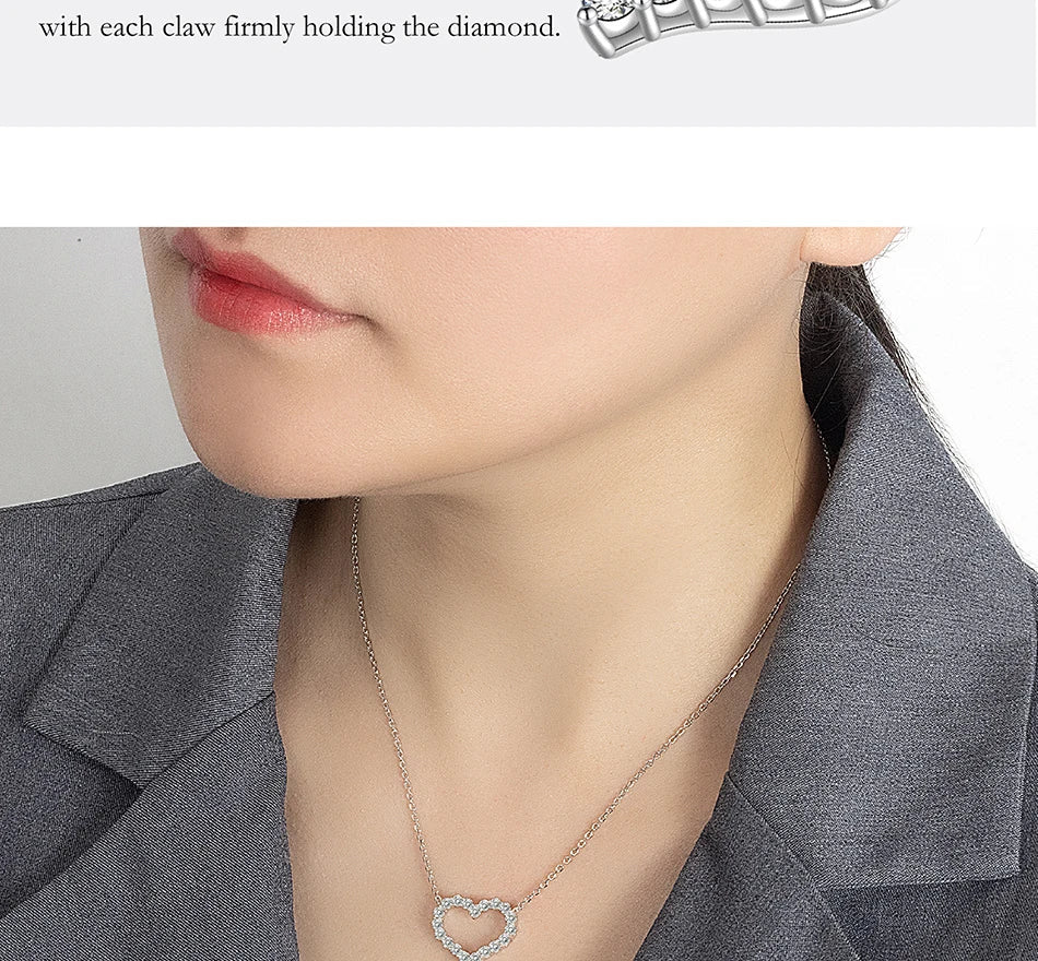 2CT Moissanite Necklace for Women S925 Pure Silver Heart Design Laboratory Diamond Pendant Luxury Jewelry Party Gift