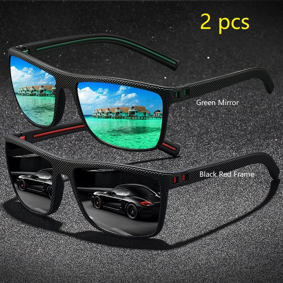 2PCS Fashion Vintage Check Pattern Sunglasses For Men Women Fishing Driving Fashion Square Brand Design Sun Glasses UV400 Eyewea
