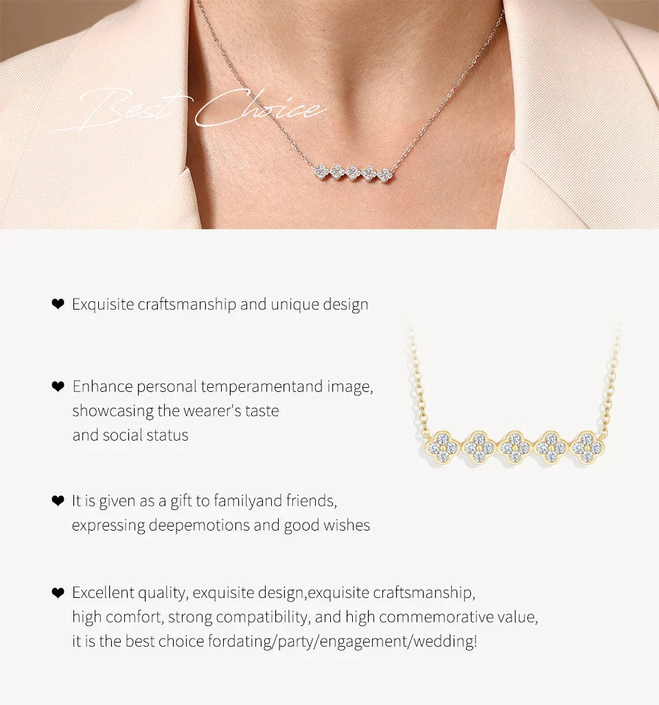 Original New Five flower Moissanite Necklace for Women 925 Sterling Silver Fine Necklace Engagement Gift Wedding Jewely