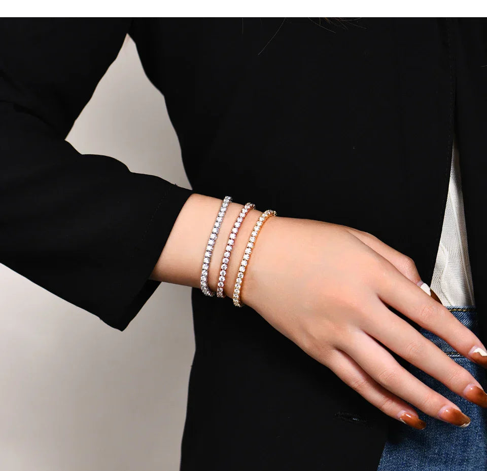 D Color Round Cut 5.0 4.0mm Moissanite Tennis Bracelet for Women Man Real 925 Sterling Silver Pass Diamond Tester Gift