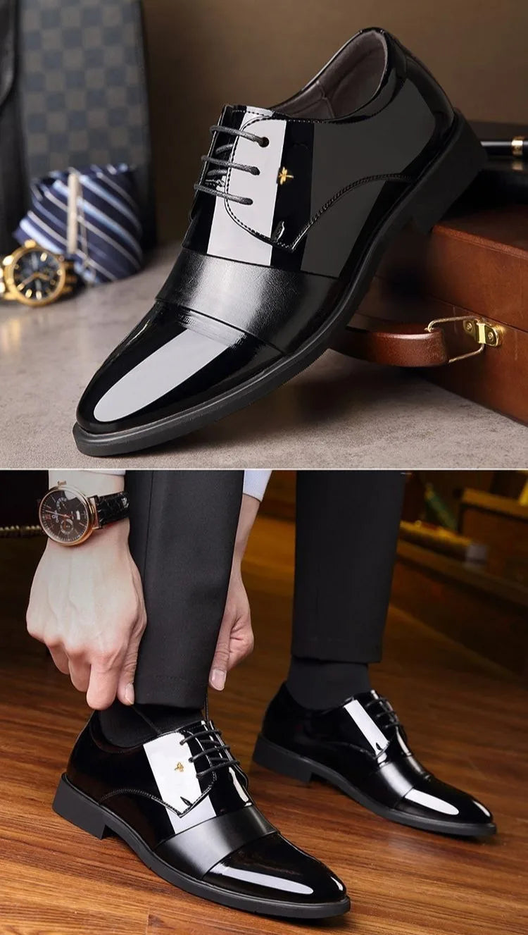 New Men Round Toe Leather Shoes Business Casual Office Summer Flat Big Size Elevator Shoes Wedding Formal Loafers