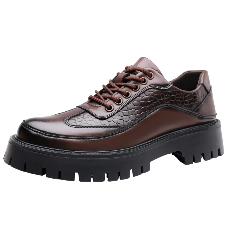 Retro Brown Men's Banquet Leather Shoes Thick Soled Wear-resistant Work Shoes2025 Classic Brand Men's Business Dress Shoes