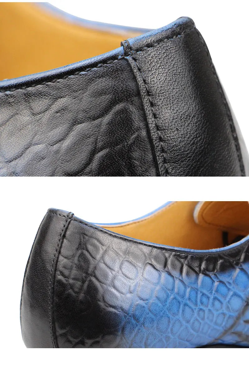 Fashion Crocodile Pattern Print Genuine Leather Shoes Summer Men Dress Wedding Shoes Casual Business Pointed Toe Leather Shoes