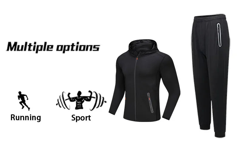 Running Jacket Hooded Jogging Tight Sportswear Quick Dry Men Reflective Training Set Gym Clothes Fitness Compression Sport Suit