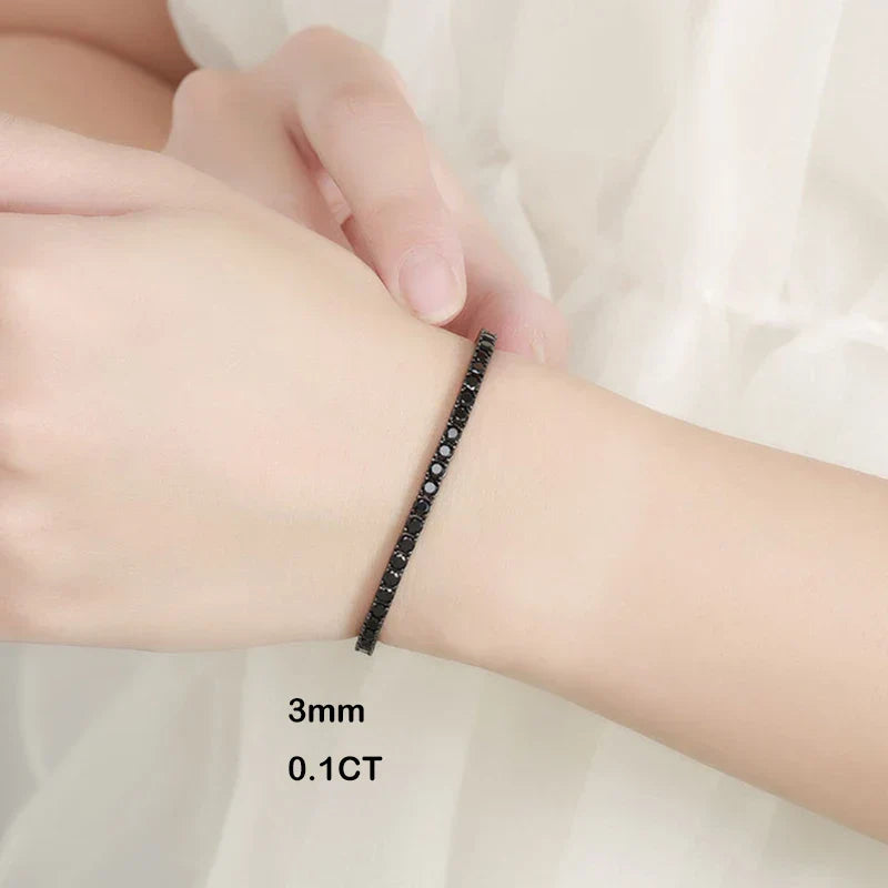 Full 3/4/5/6.5mm Black Moissanite Tennis Bracelet for Men Women Unisex 925 Silver Plated 18K Black Gold Hip Hop Bracelets