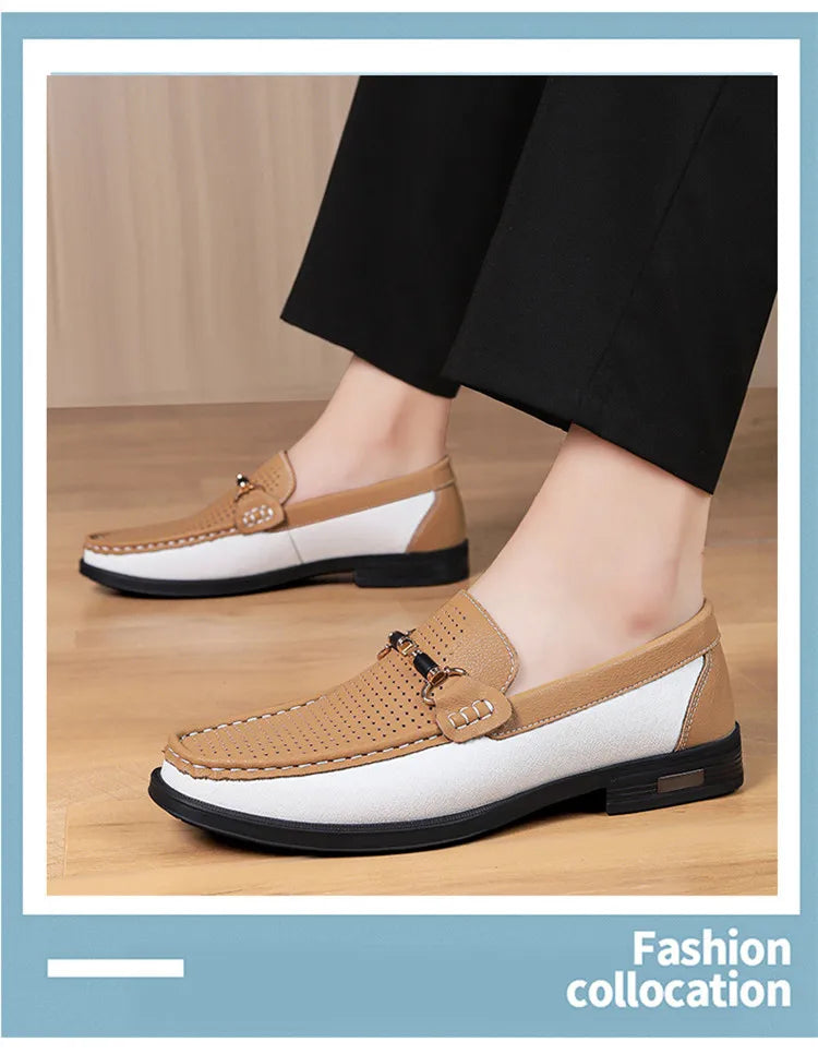 Trendy High Quality Genuine Leather Shoes for Men Summer Breathable Men's Casual Loafers Plus Size 47 Slip-on Driving Shoes Man