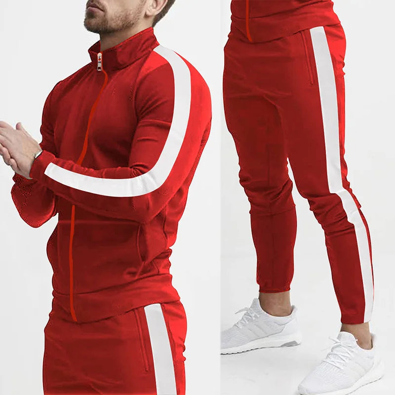 2025 autumn and winter new casual men's sports suits, color matching men's clothing, casual suits hooded trendy sports