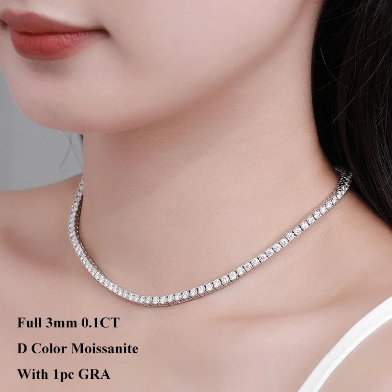 Real 2.5/3/4/5mm Full Moissanite Tennis Necklace for Women 925 Sterling Silver Diamond Neck Chains Necklaces Fine Jewelry