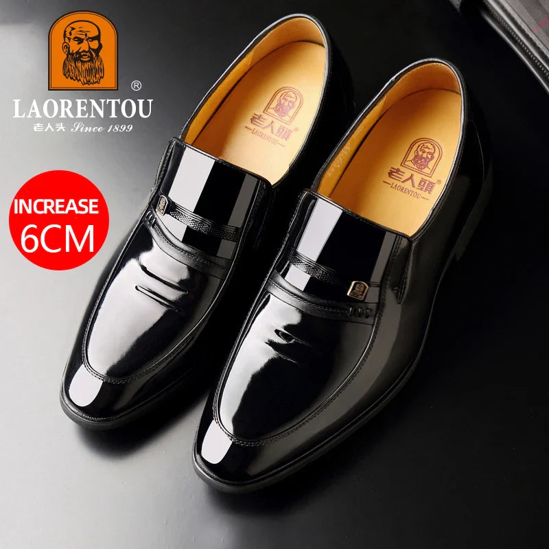 LAORENTOU genuine leather Increase in height 6CM men's shoes, dress leather shoes with raised pointed toe inside wedding shoes