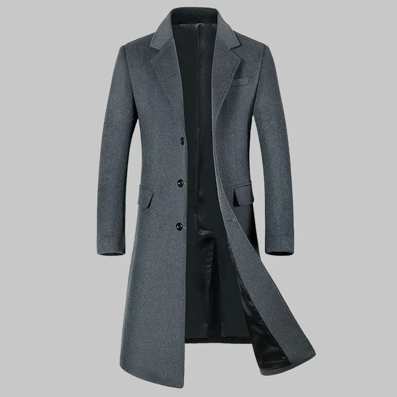 Men's High-Quality Autumn Winter Wool Coat Long Fashion Trench Coat Over-the-Knee Thick Cotton M-4XL