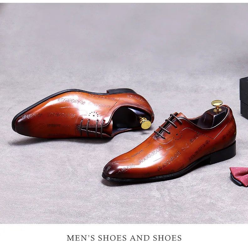 Men's Business Dress Leather Shoes Genuine Leather Shoes Full Cowhide British Laser Engraving Pattern Men's Wedding Shoes 37-46