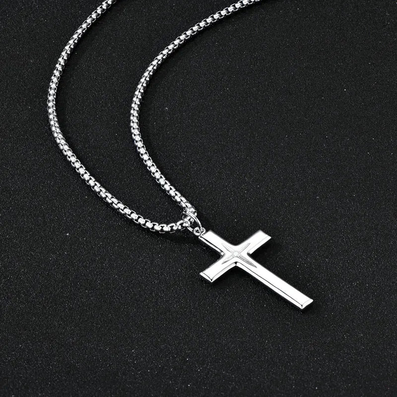 2.2mm Moissanite 925 Sterling Silver Cross Pendant Necklace Stainless Steel Rollo Chain for Men Fashion Party Daily Gift